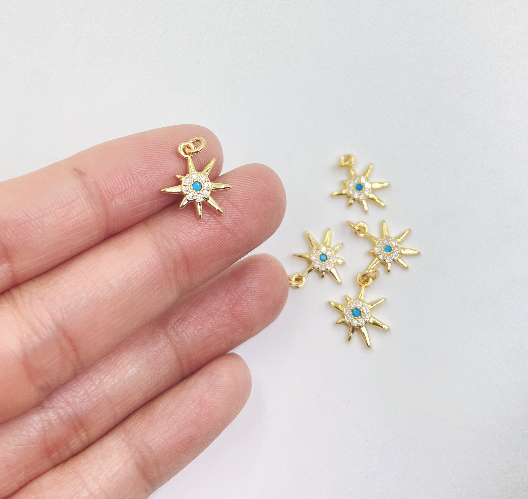 Dainty Turquoise Starburst Charm, Gold Filled North Star Pendant, Celestial Charm for Bracelet Necklace Charm Jewelry Making Supply, CP1664