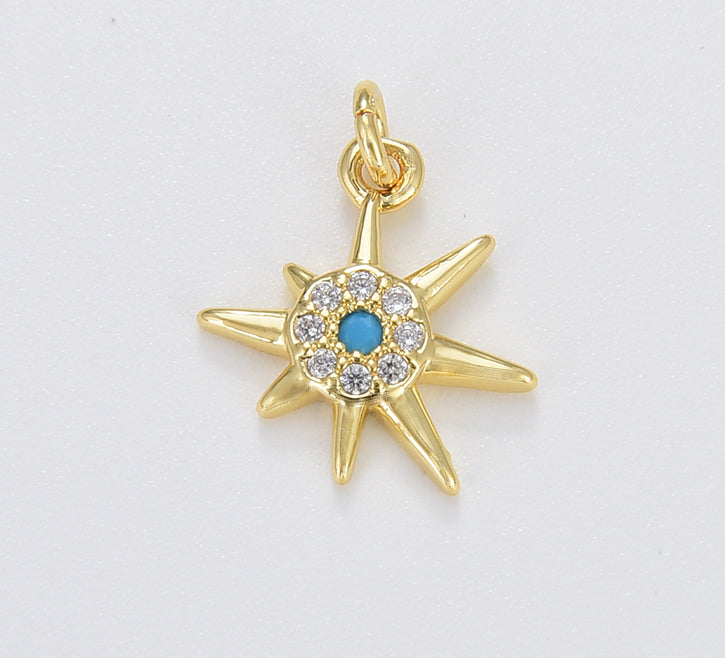 Dainty Turquoise Starburst Charm, Gold Filled North Star Pendant, Celestial Charm for Bracelet Necklace Charm Jewelry Making Supply, CP1664