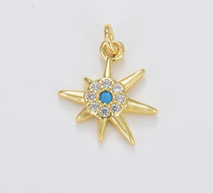 Dainty Turquoise Starburst Charm, Gold Filled North Star Pendant, Celestial Charm for Bracelet Necklace Charm Jewelry Making Supply, CP1664