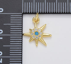 Dainty Turquoise Starburst Charm, Gold Filled North Star Pendant, Celestial Charm for Bracelet Necklace Charm Jewelry Making Supply, CP1664