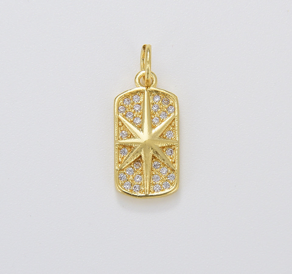 Dainty Starburst Tag Charm, Gold Filled North Star Pendant, Celestial Charm for Bracelet Necklace Charm Jewelry Making Supply, CP1665