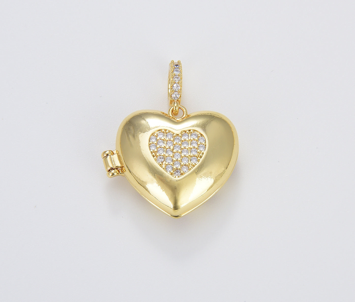 Dainty Puff Heart Locket Charm, Gold Filled Locket Heart with Star CZ Pendant, Love Inspired Gold Heart, Couples Photo Locket, CP1666