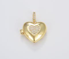 Dainty Puff Heart Locket Charm, Gold Filled Locket Heart with Star CZ Pendant, Love Inspired Gold Heart, Couples Photo Locket, CP1666