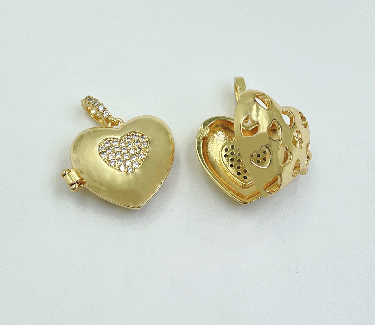 Dainty Puff Heart Locket Charm, Gold Filled Locket Heart with Star CZ Pendant, Love Inspired Gold Heart, Couples Photo Locket, CP1666