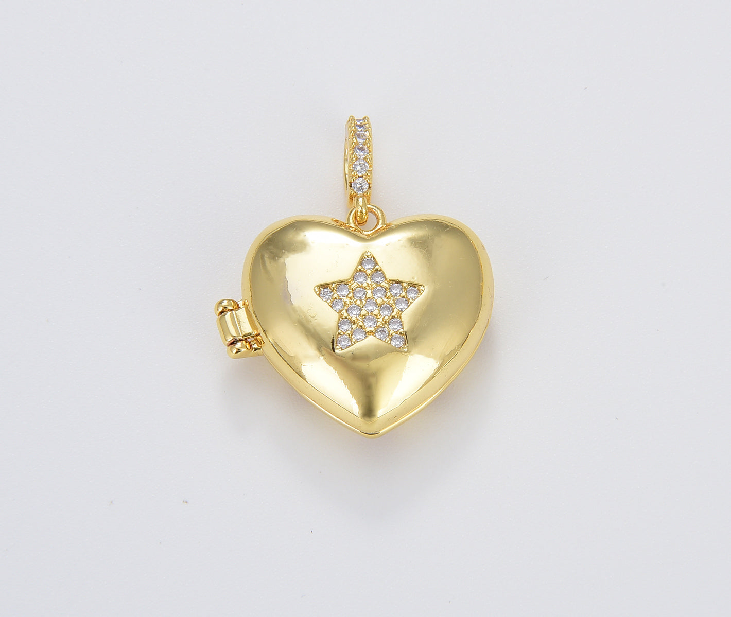 Dainty Puff Heart Locket Charm, Gold Filled Locket Heart with Star CZ Pendant, Love Inspired Gold Heart, Couples Photo Locket, CP1666