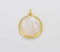 Gold Filled Mother of Pearl Virgin Mary, Gold Lady of Guadalupe Medallion Charm Pendant, Shell Virgin Mary, 22x18mm, CP1667