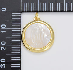 Gold Filled Mother of Pearl Virgin Mary, Gold Lady of Guadalupe Medallion Charm Pendant, Shell Virgin Mary, 22x18mm, CP1667