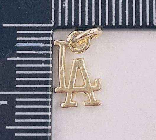 18K Gold Filled LA Initial Baseball Fan Charm, Los Angeles Necklace Charm, LA Necklace, 12x7mm, CP1670