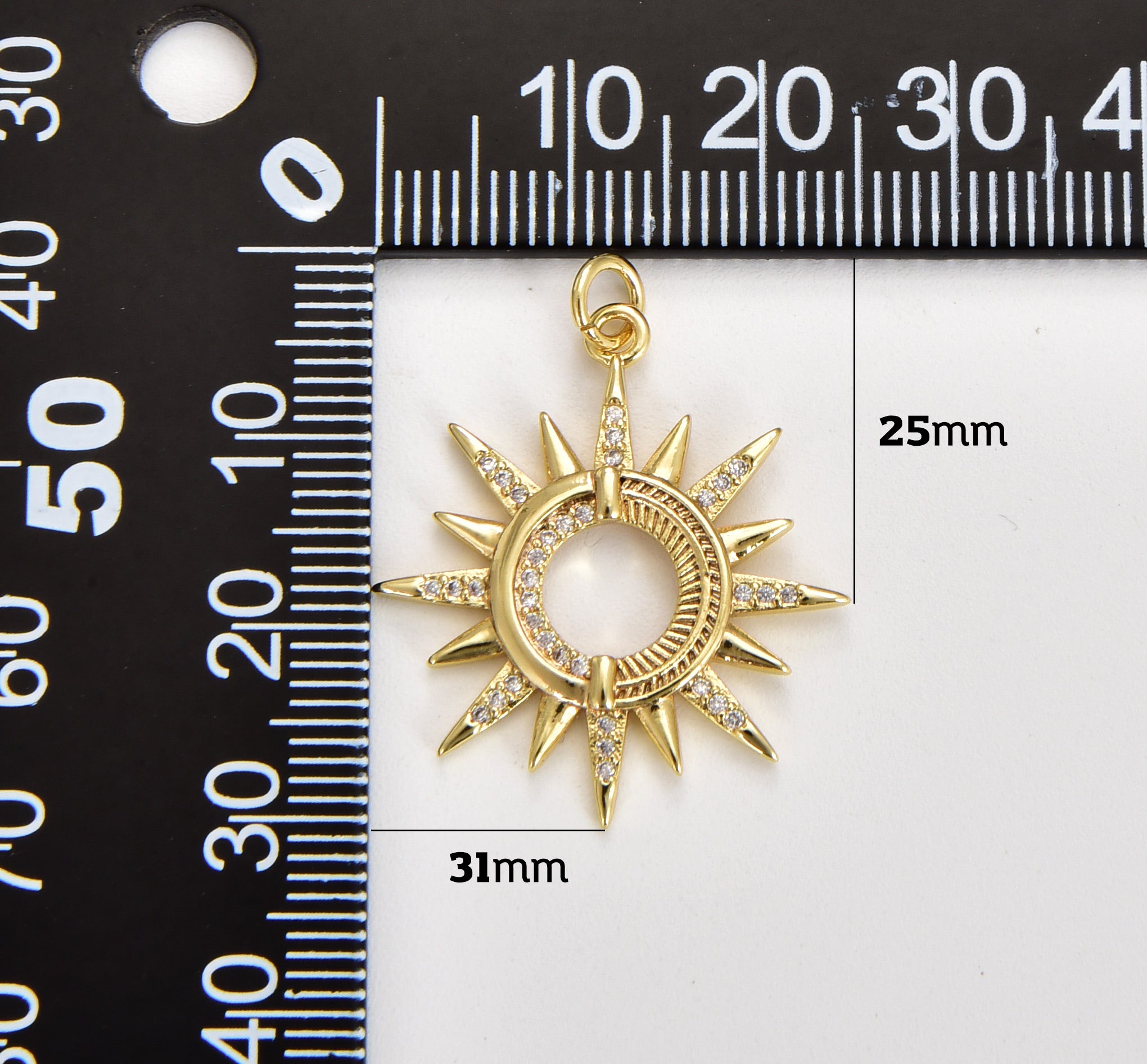 Gold Filled Micro Pave CZ Sun Burst Pendant Charm, Cubic Sun Micro Pave CZ Pendant, Pendant for DIY Boho Jewelry, 28x25mm, CP1671