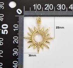 Gold Filled Micro Pave CZ Sun Burst Pendant Charm, Cubic Sun Micro Pave CZ Pendant, Pendant for DIY Boho Jewelry, 28x25mm, CP1671