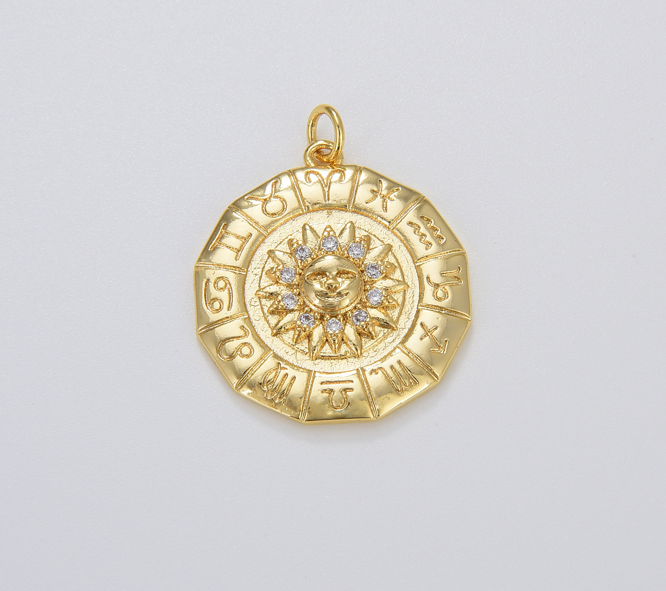 Gold Filled Micro Pave Astrology Charm, Cubic Sun Pendant Charm, Zodiac Charm for DIY Necklace Bracelet Earring, 26x23mm, CP1672