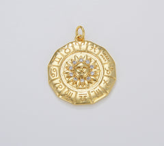 Gold Filled Micro Pave Astrology Charm, Cubic Sun Pendant Charm, Zodiac Charm for DIY Necklace Bracelet Earring, 26x23mm, CP1672