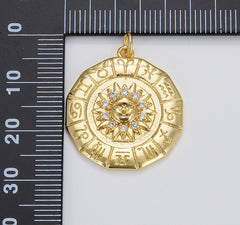 Gold Filled Micro Pave Astrology Charm, Cubic Sun Pendant Charm, Zodiac Charm for DIY Necklace Bracelet Earring, 26x23mm, CP1672