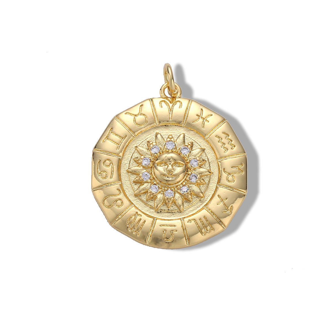 Gold Filled Micro Pave Astrology Charm, Cubic Sun Pendant Charm, Zodiac Charm for DIY Necklace Bracelet Earring, 26x23mm, CP1672