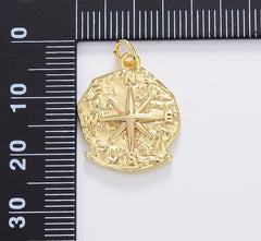 Gold Dainty Compass Charm, Gold Filled Compass Pendant, North Star Charm, Travel Charm, Nautical Charm for Bracelet Earring Necklace, CP1673