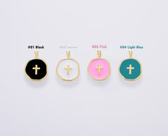 18K Gold Filled Dainty Enamel Cross Charm, Gold Filled Cross Pendant for Bracelet Earring Necklace Component, Minimalist Religious Jewelry Charm, CP1674