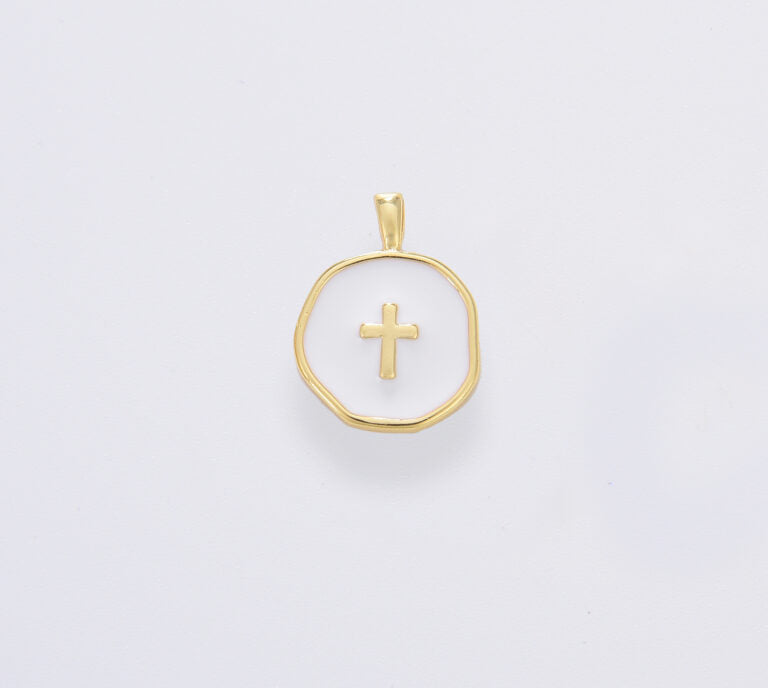 18K Gold Filled Dainty Enamel Cross Charm, Gold Filled Cross Pendant for Bracelet Earring Necklace Component, Minimalist Religious Jewelry Charm, CP1674