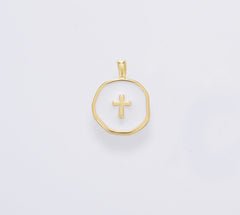 18K Gold Filled Dainty Enamel Cross Charm, Gold Filled Cross Pendant for Bracelet Earring Necklace Component, Minimalist Religious Jewelry Charm, CP1674