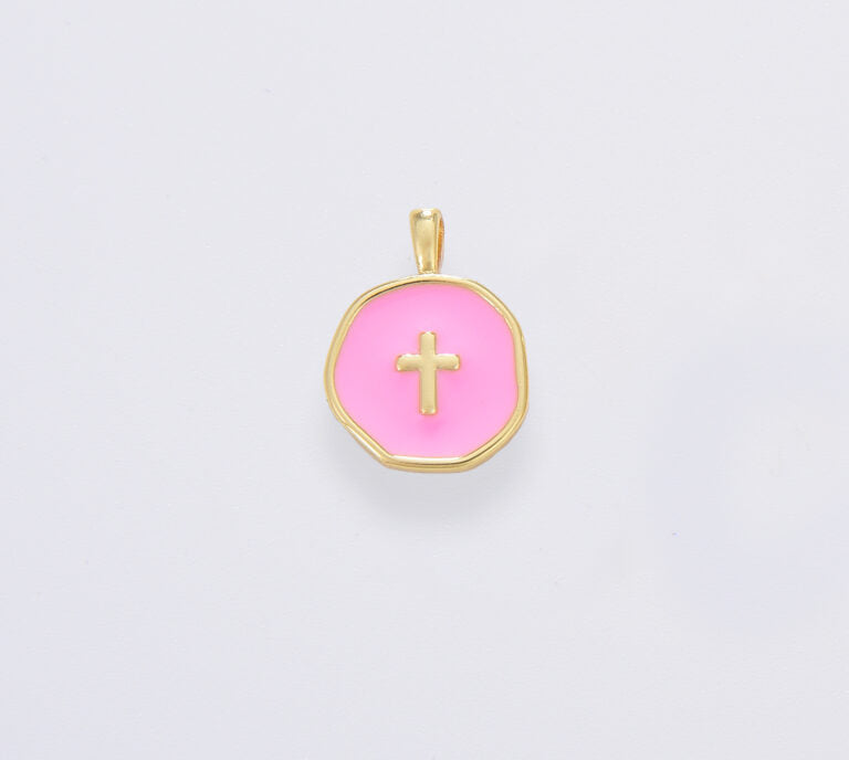 18K Gold Filled Dainty Enamel Cross Charm, Gold Filled Cross Pendant for Bracelet Earring Necklace Component, Minimalist Religious Jewelry Charm, CP1674