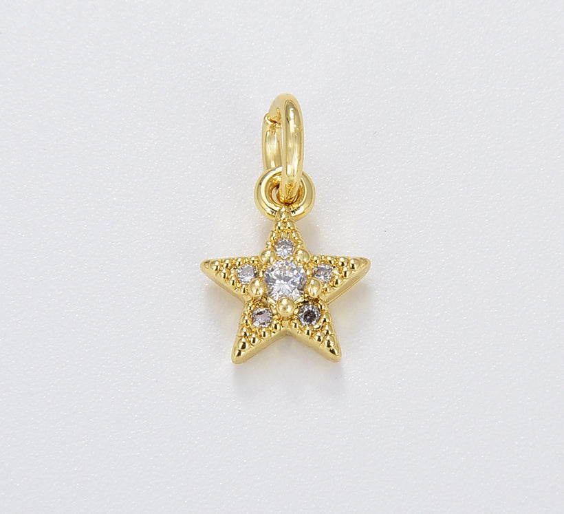 Dainty Gold Star Solitaire CZ Charm, Tiny Gold Filled Star Pendant for Bracelet Necklace Earring Celestial Jewelry Making, 12x8mm, CP1677