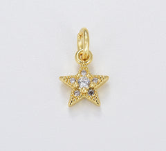 Dainty Gold Star Solitaire CZ Charm, Tiny Gold Filled Star Pendant for Bracelet Necklace Earring Celestial Jewelry Making, 12x8mm, CP1677