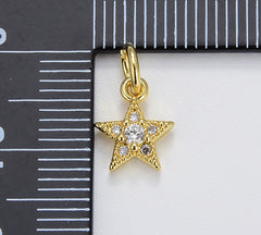 Dainty Gold Star Solitaire CZ Charm, Tiny Gold Filled Star Pendant for Bracelet Necklace Earring Celestial Jewelry Making, 12x8mm, CP1677