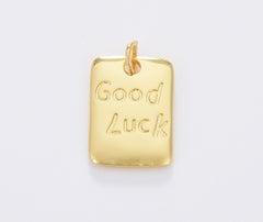 Gold Filled Good Luck Tag Charm, Bar Plate Good Luck Pendant Charm for Necklace Bracelet Jewelry Making Component, 18x12mm, CP1679