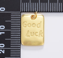 Gold Filled Good Luck Tag Charm, Bar Plate Good Luck Pendant Charm for Necklace Bracelet Jewelry Making Component, 18x12mm, CP1679