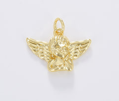 Gold Cupid Charm, Cherub Angel, Gold Filled Guardian Angel Pendant for Necklace Bracelet Earring Component, 19x15mm, CP1680