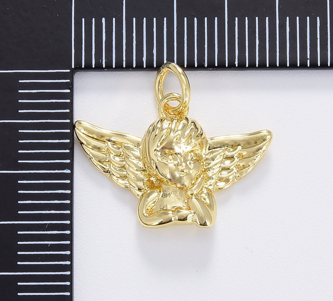 Gold Cupid Charm, Cherub Angel, Gold Filled Guardian Angel Pendant for Necklace Bracelet Earring Component, 19x15mm, CP1680