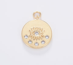 Evil Eye Medallion Charm, Dainty Gold Filled CZ Evil Eye Pendant for Necklace Earring Bracelet Supply, Amulet Protection, CP1681