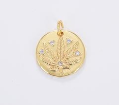 Dainty Cannabis Leaf Medallion Charm, Gold Filled Small Pot Leaf Pendant, Marijuana Leaf Charm, Weed Leaf Necklace Bracelet Pendant, CP1682