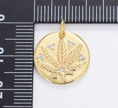 Dainty Cannabis Leaf Medallion Charm, Gold Filled Small Pot Leaf Pendant, Marijuana Leaf Charm, Weed Leaf Necklace Bracelet Pendant, CP1682