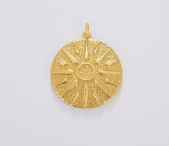 Sun Ray Medallion Charm, Gold Filled Sun Pendant, Dainty Sunburst Medallion Necklace Supply, 27x23mm, CP1685