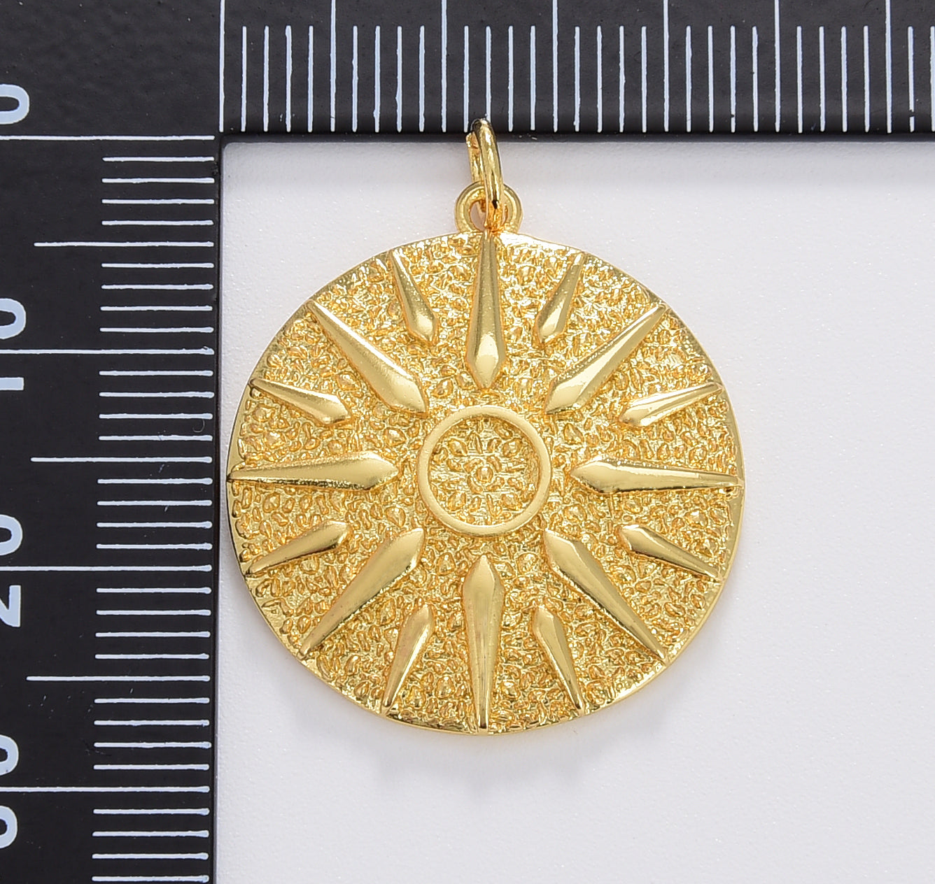 Sun Ray Medallion Charm, Gold Filled Sun Pendant, Dainty Sunburst Medallion Necklace Supply, 27x23mm, CP1685