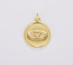 Gold Filled Eye Charm, Mystic Eye Pendant Amulet Evil Eye Charm, Occult Symbol, Third Eye, Lucky Evil Eye Pendant, 29x15mm, CP1695