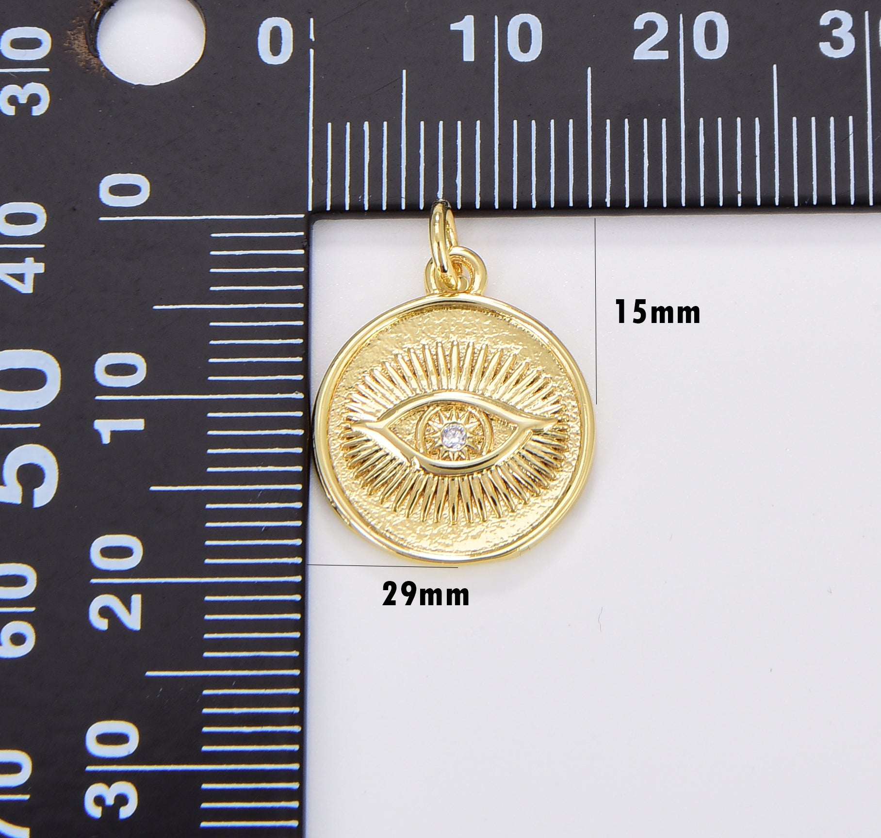 Gold Filled Eye Charm, Mystic Eye Pendant Amulet Evil Eye Charm, Occult Symbol, Third Eye, Lucky Evil Eye Pendant, 29x15mm, CP1695