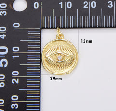 Gold Filled Eye Charm, Mystic Eye Pendant Amulet Evil Eye Charm, Occult Symbol, Third Eye, Lucky Evil Eye Pendant, 29x15mm, CP1695