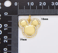 18K Gold Filled Dainty Mouse Head Charm, Gold Filled CZ Micro Pave Mouse Head Pendant, Animal Charm, 19x18mm, CP1696