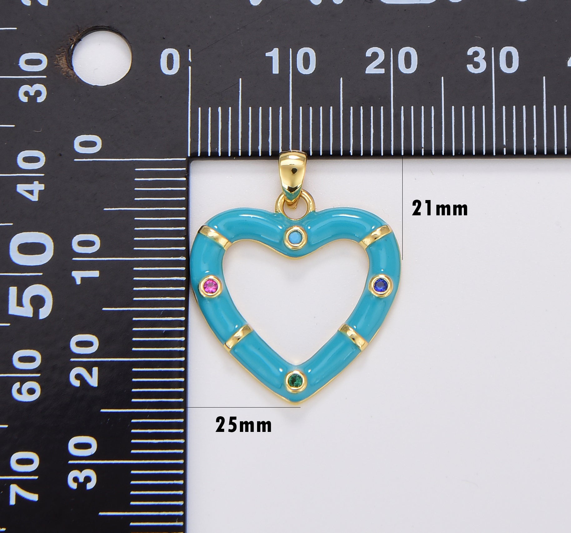 Enamel Hollow Heart Charm, Enamel Heart Pendant in White Pink Blue, Enamel Charms, Gold Filled Over Brass Heart, 25x21mm, CP1697