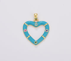 Enamel Hollow Heart Charm, Enamel Heart Pendant in White Pink Blue, Enamel Charms, Gold Filled Over Brass Heart, 25x21mm, CP1697