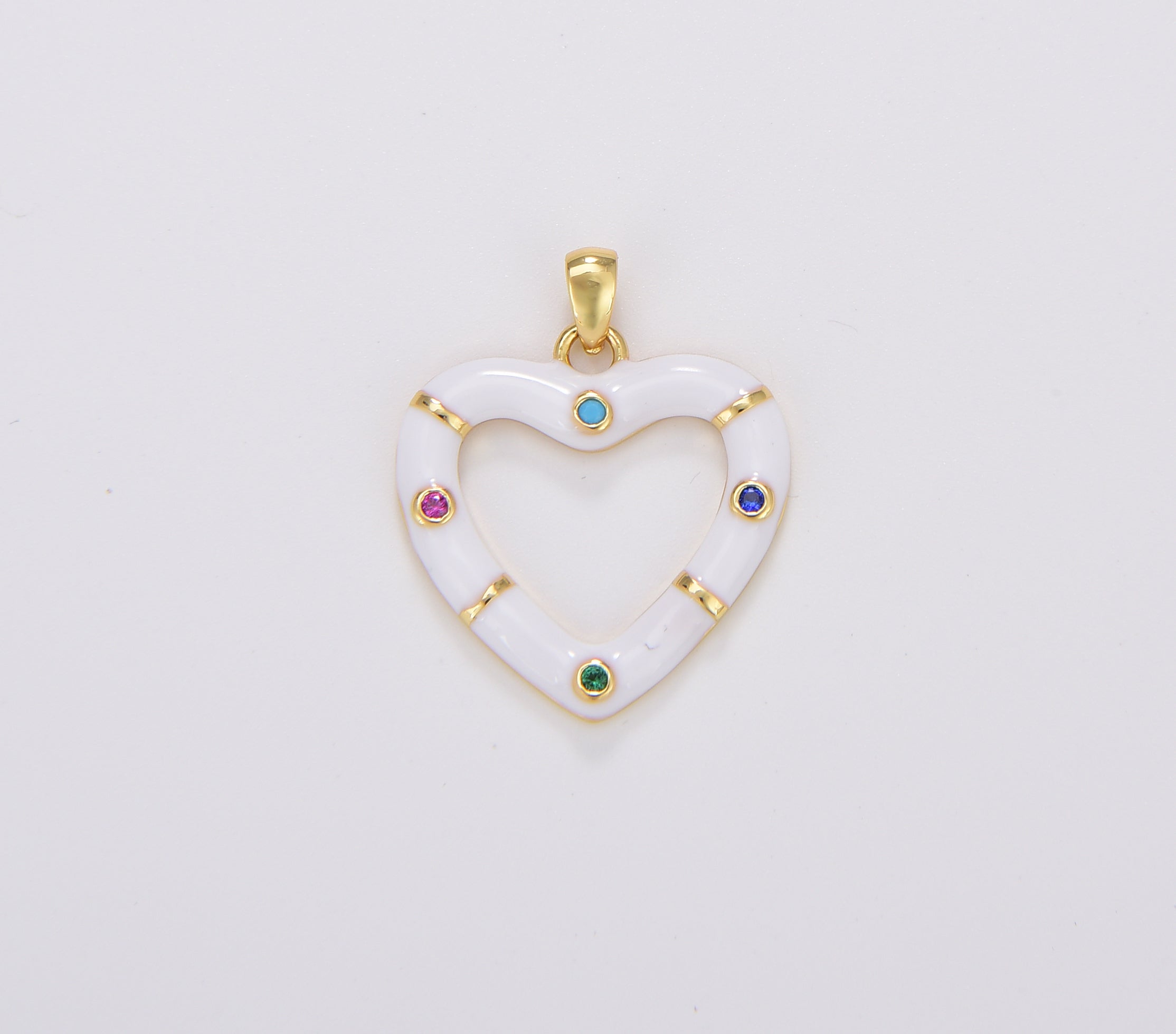 Enamel Hollow Heart Charm, Enamel Heart Pendant in White Pink Blue, Enamel Charms, Gold Filled Over Brass Heart, 25x21mm, CP1697