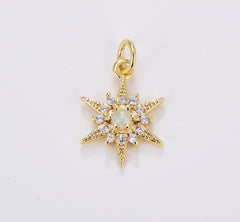 Opal CZ Star Pendant, Gold Filled Star Burst Charms Dainty Celestial Jewelry Making, Charm for Necklace Bracelet Earring Component, CP1700