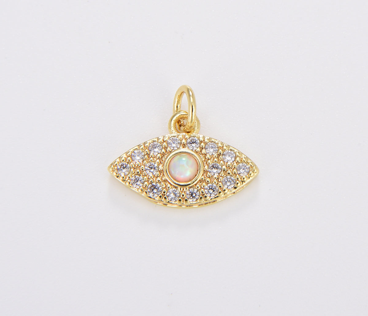 Dainty Evil Eye Opal Charm, Gold Filled Evil Eye Pendant, Greek Eye Micro Pave CZ Pendant Charm for DIY Jewelry, 16x13mm, CP1701