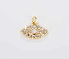 Dainty Evil Eye Opal Charm, Gold Filled Evil Eye Pendant, Greek Eye Micro Pave CZ Pendant Charm for DIY Jewelry, 16x13mm, CP1701