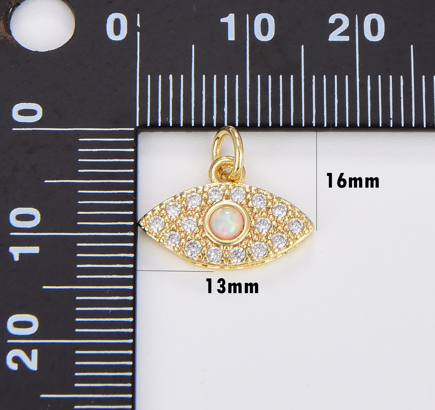 Dainty Evil Eye Opal Charm, Gold Filled Evil Eye Pendant, Greek Eye Micro Pave CZ Pendant Charm for DIY Jewelry, 16x13mm, CP1701