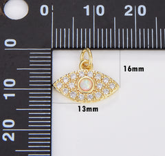 Dainty Evil Eye Opal Charm, Gold Filled Evil Eye Pendant, Greek Eye Micro Pave CZ Pendant Charm for DIY Jewelry, 16x13mm, CP1701