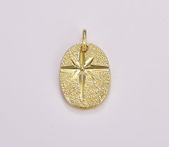 Gold Starburst Charm, Gold Filled Oval Pendant Charm, Gold Star Pendant, Celestial Jewelry Minimalist Jewelry Making Supply, 17x11mm, CP1705