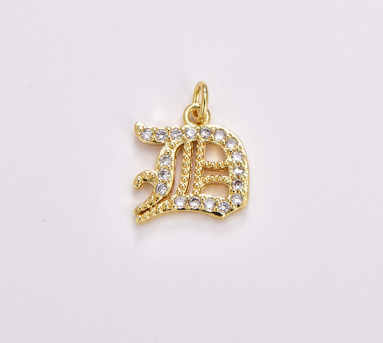 18K Gold Filled Gothic Letter Charm, Old English Font Initial Letters Pendant, Alphabet Charm for Personalized Necklace Jewelry Making, CP1714