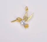 Gold Filled Hummingbird Charm, Clear CZ Micro Pave Gold Hummingbird Pendant for Bracelet Necklace Earrings Jewelry Making Supply, CP1715